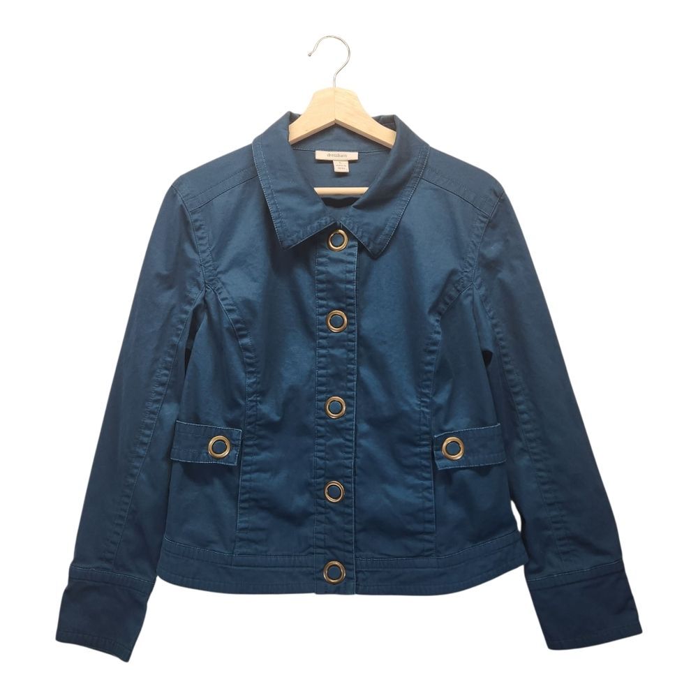 Women's Teal Casual Collared Jacket with Large Brass Buttons & Pockets LARGE